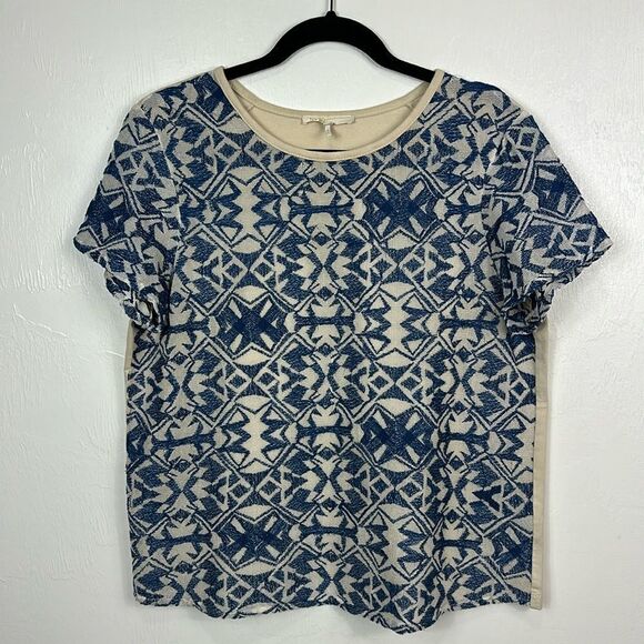 Maje Printed Short Sleeve Crew Neck Knitted Front Top Size L - Picture 1 of 9